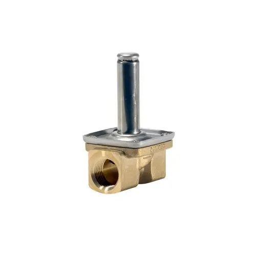 Magnetventil von Danfoss mit einer metallischen Oberseite und einem gewindeförmigen Anschluss. Das Bauteil zeigt eine robuste Konstruktion aus Messing.